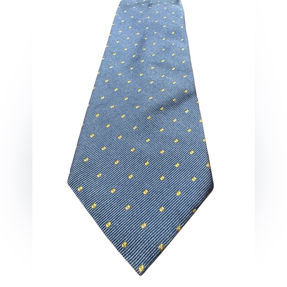 Boggi Milano Polka Dot Silk Blend Tie Light Blue Yellow Made in Italy - Picture 1 of 10